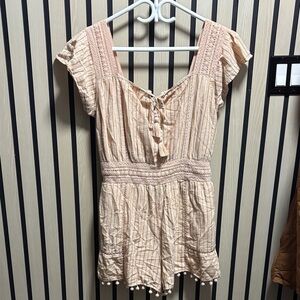 American Eagle Outfitters Cream and Tan Striped Romper
